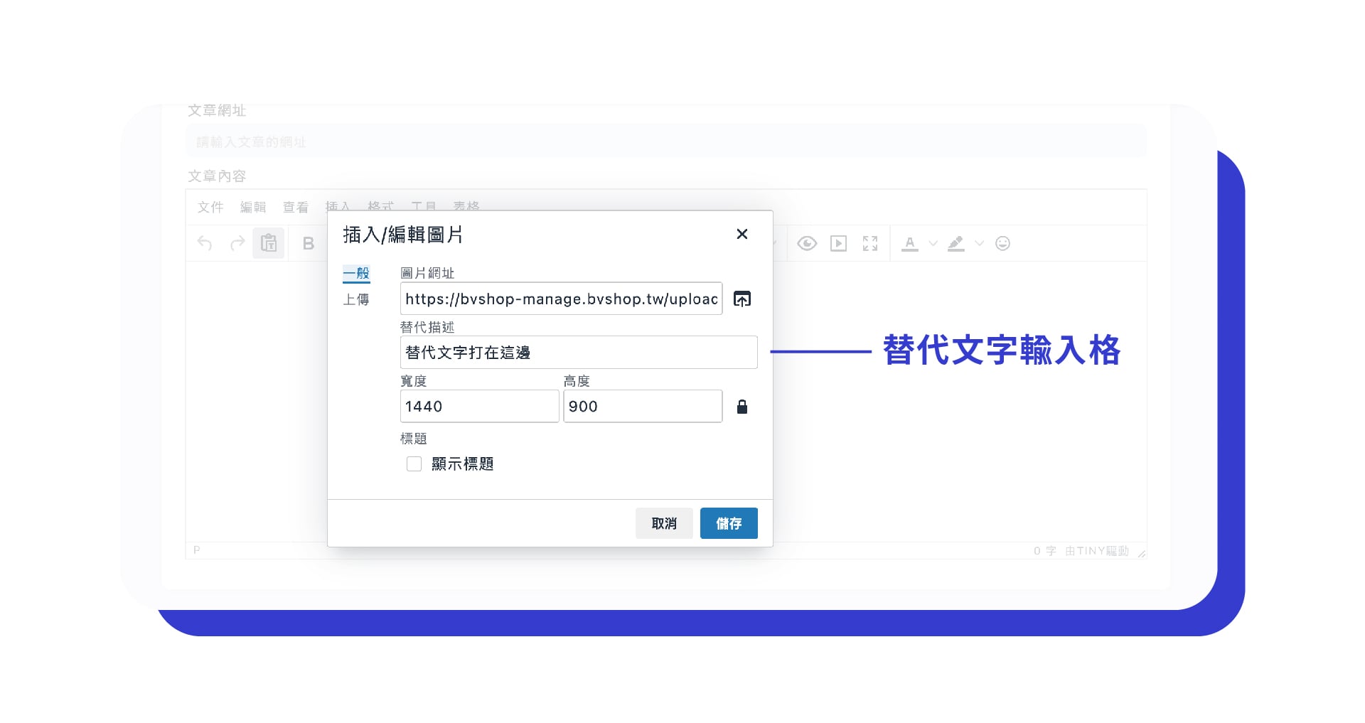 部落格文章替代文字輸入欄位