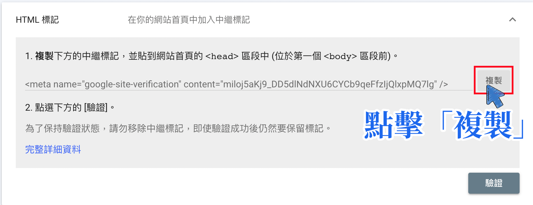 複製 Google HTML 標記