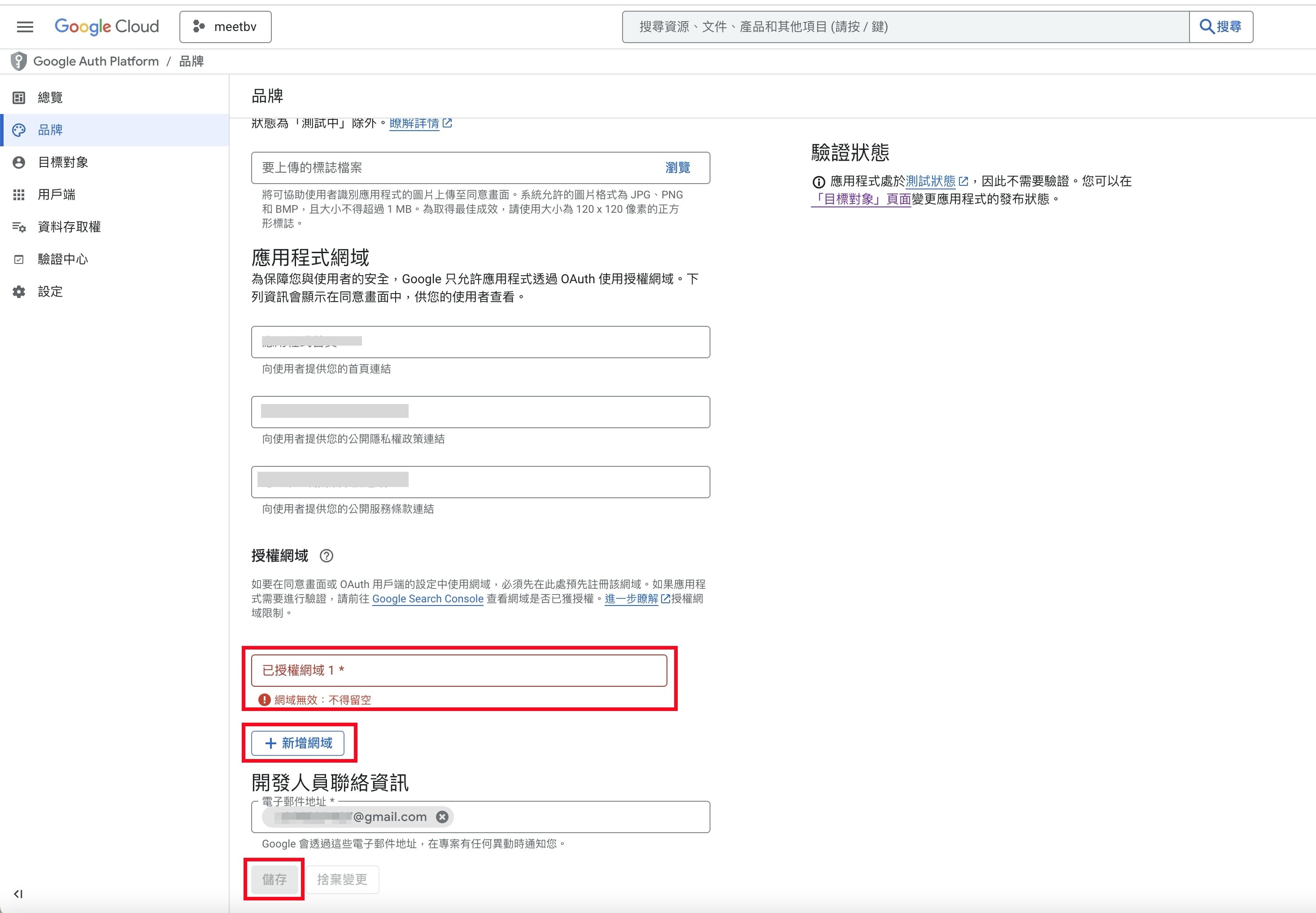 Google OAuth 授權網域