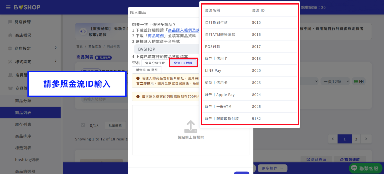 金流 ID 對照表